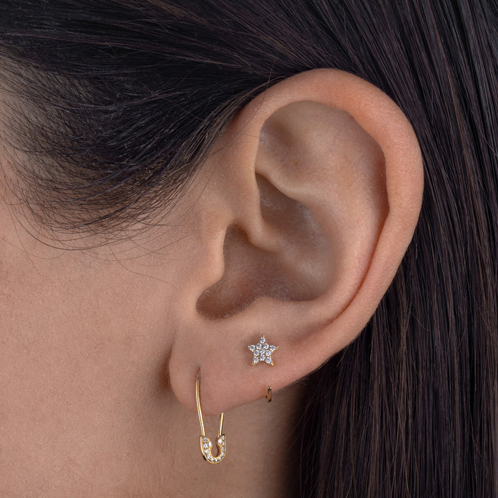  Diamond Dainty Safety Pin Earring 14K - Adina Eden's Jewels