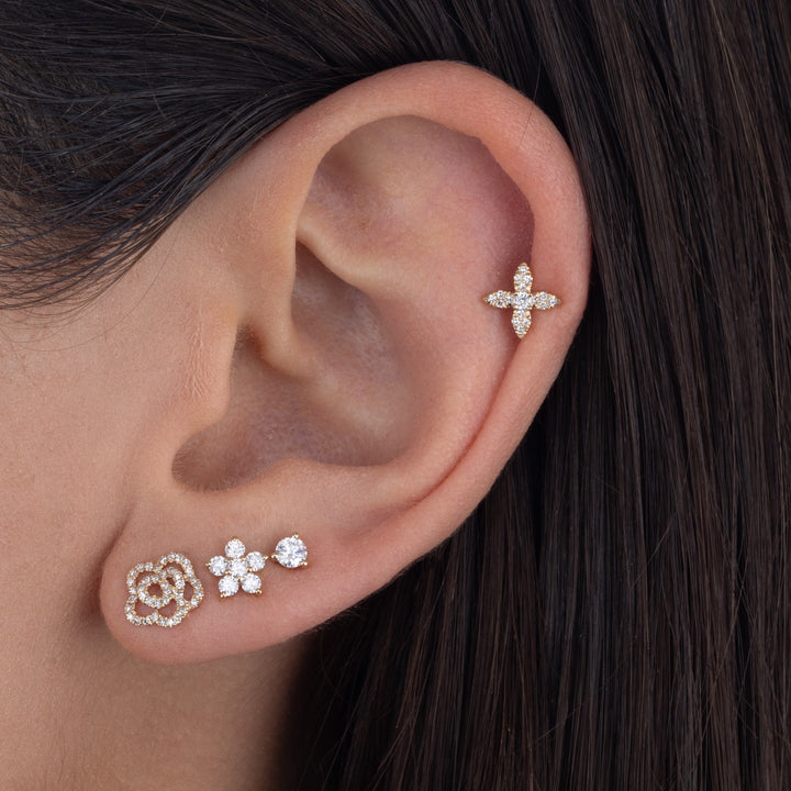  Diamond Four Petal Flower Stud Earring 14K - Adina Eden's Jewels