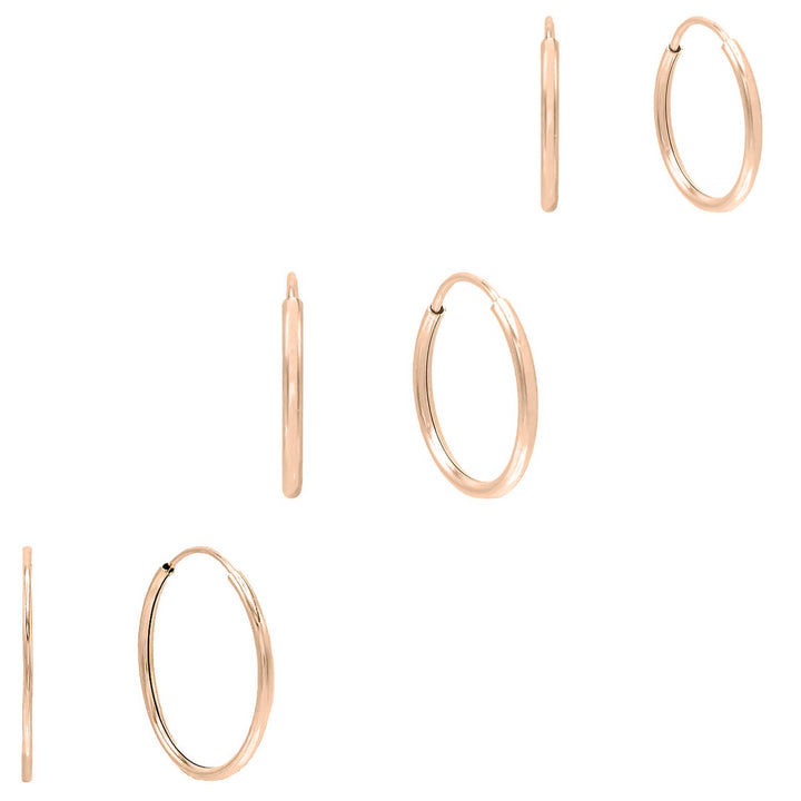 14K Rose Gold Solid Hoop Earring Combo Set 14K - Adina Eden's Jewels