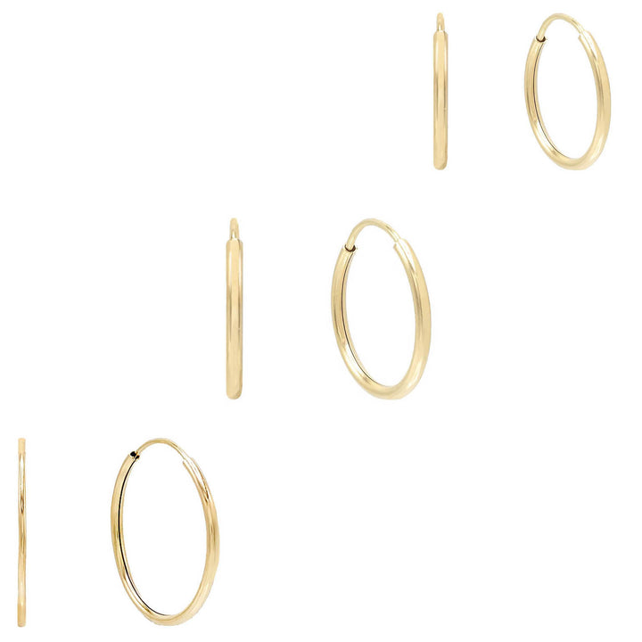 14K Gold Solid Hoop Earring Combo Set 14K - Adina Eden's Jewels