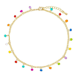 Multi-Color Rainbow Figaro Chain Anklet - Adina Eden's Jewels
