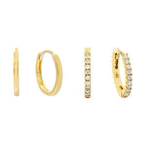 14K Gold Mini Huggie Earring Combo Set 14K - Adina Eden's Jewels