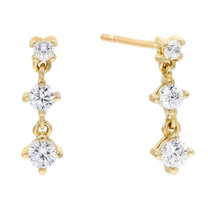 14K Gold / Single Trio Stone Drop Stud Earring 14K - Adina Eden's Jewels