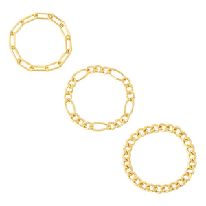 Gold / 9-10 Trio Mixed Chain Ring Set - Adina Eden's Jewels