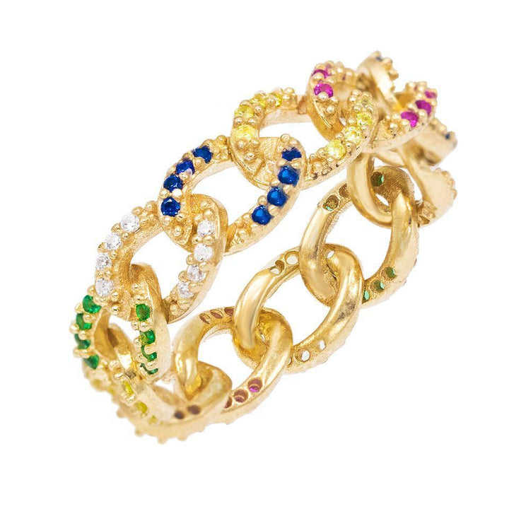 Multi-Color / 6 Multi-Colored Cuban Chain Ring - Adina Eden's Jewels
