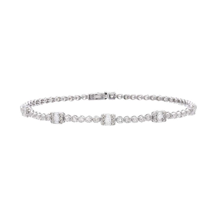  Baguette x Round Diamond Tennis Bracelet 14K - Adina Eden's Jewels