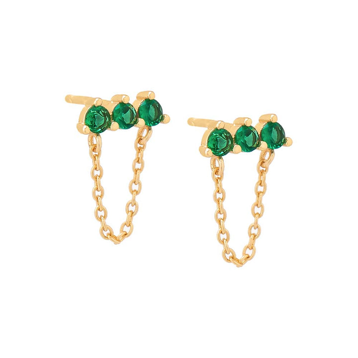 Emerald Green / Pair / 9MM 3 Prong Bar Chain Stud Earring - Adina Eden's Jewels