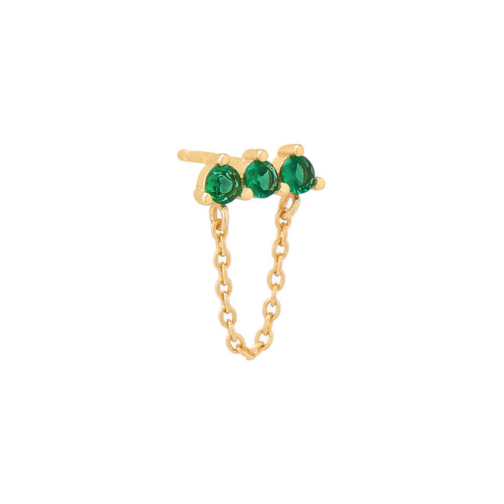 Emerald Green / Single / 9MM 3 Prong Bar Chain Stud Earring - Adina Eden's Jewels
