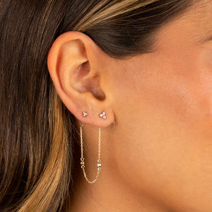  CZ Trio Cluster Double Chain Stud Earring 14K - Adina Eden's Jewels