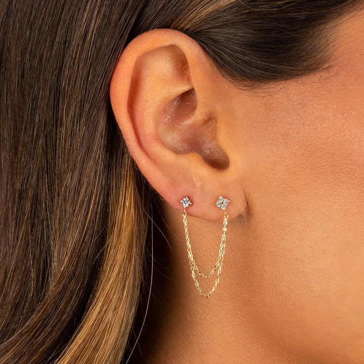  Double Flower Chain Stud Earring 14K - Adina Eden's Jewels