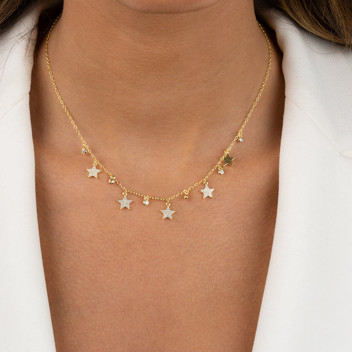  Pavé Dangling Stars & Bezel CZ Necklace - Adina Eden's Jewels