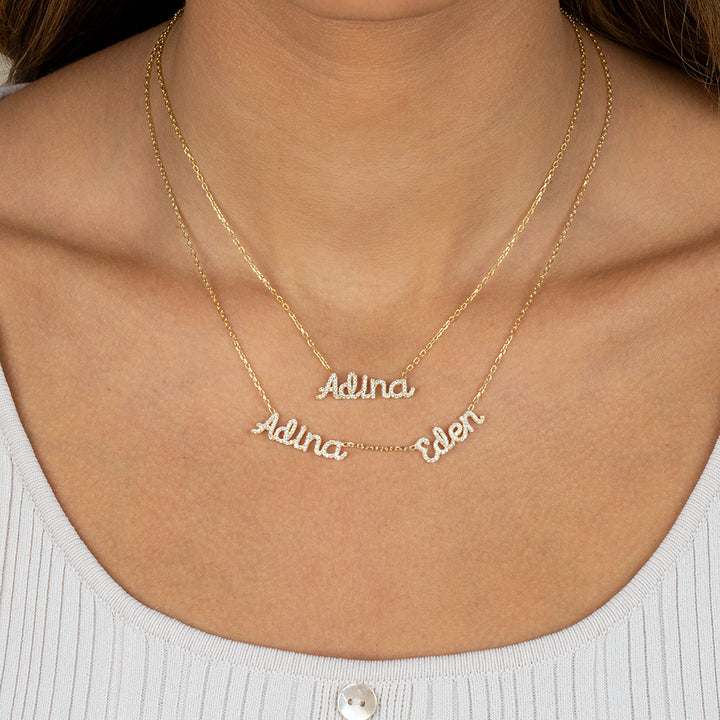  Pavé Script Nameplate Chain Necklace - Adina Eden's Jewels