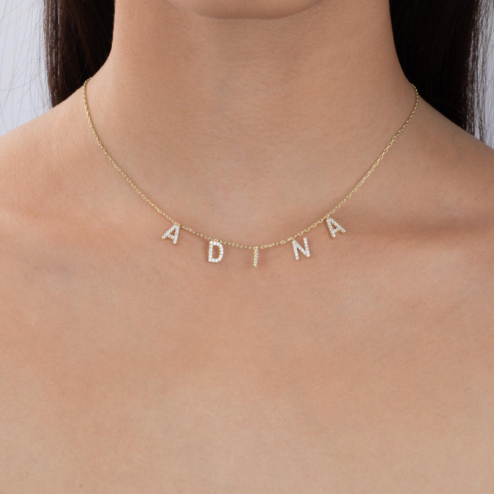 Pave Name Necklace, 14k Gold Custom Name Pave Name Necklace, 14k Gold Custom Name