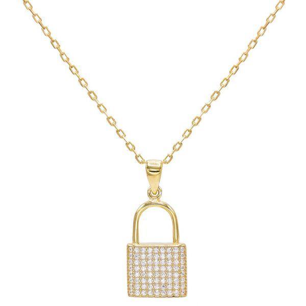 Gold CZ Lock Necklace - Adina Eden's Jewels