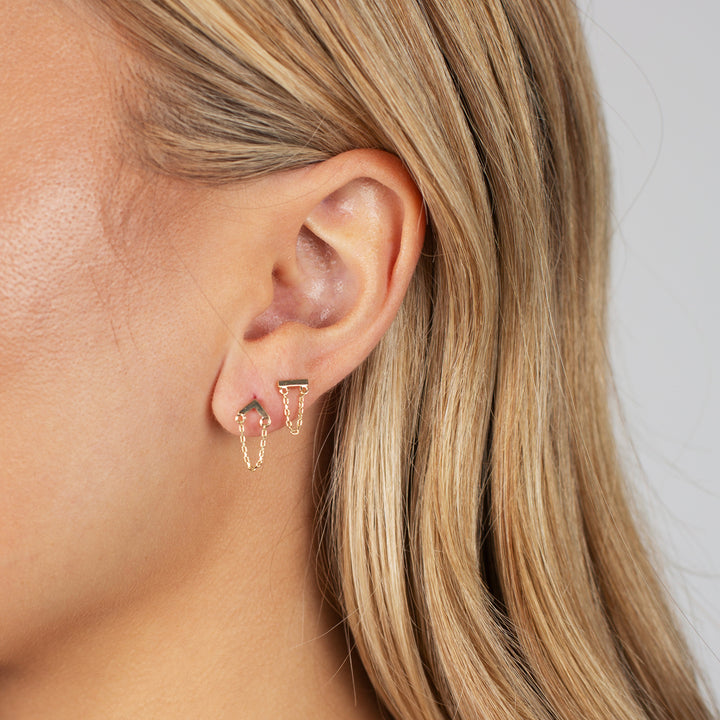  Mini Chevron Chain Drop Stud Earring 14K - Adina Eden's Jewels