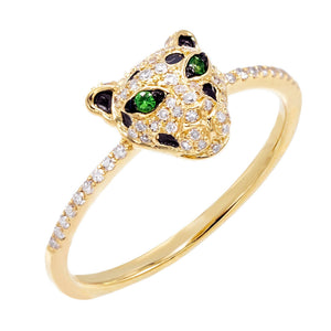 Emerald Green / 6.5 Diamond Panther Ring 14K - Adina Eden's Jewels