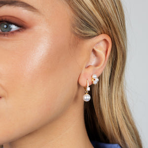  Pearl X CZ Cluster Stud Earring - Adina Eden's Jewels