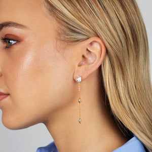  Emerald Bezel Drop Chain Stud Earring - Adina Eden's Jewels