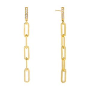 Gold Pavé Bar Drop Open Link Earring - Adina Eden's Jewels