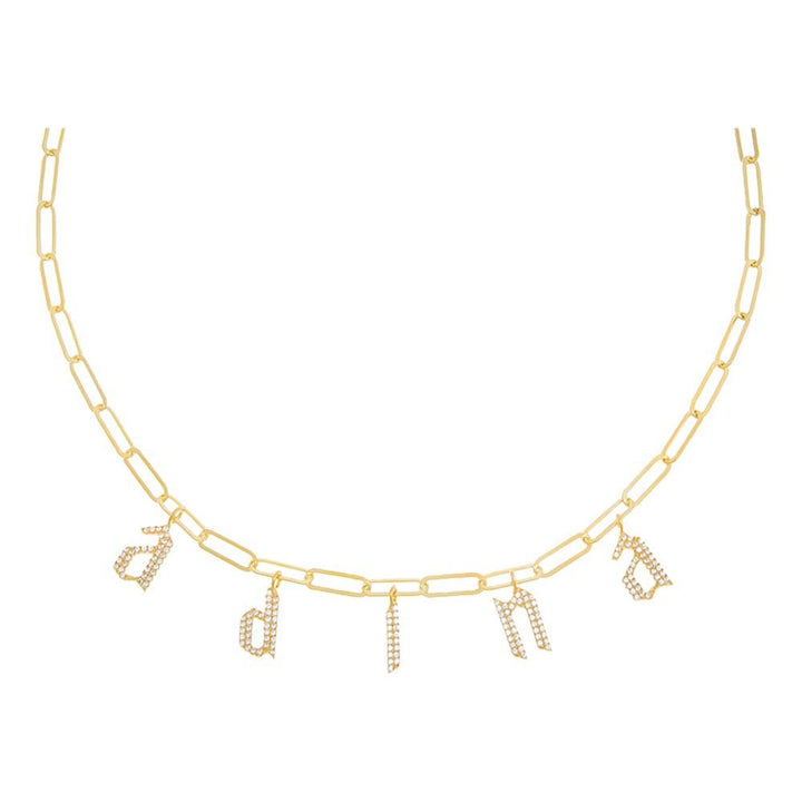 Gold Pavé Gothic Dangling Name Paperclip Necklace - Adina Eden's Jewels
