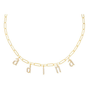 Gold Pavé Gothic Dangling Name Paperclip Necklace - Adina Eden's Jewels