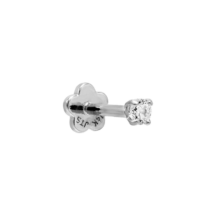 14K White Gold / Single Stone Threaded Stud Earring 14K - Adina Eden's Jewels