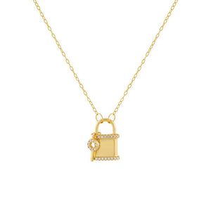 Gold Large CZ Lock Necklace - Adina Eden's Jewels