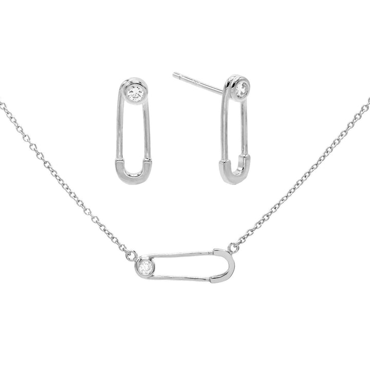 Silver Safety Pin Earring & Necklace Combo Set - Adina Eden's Jewels