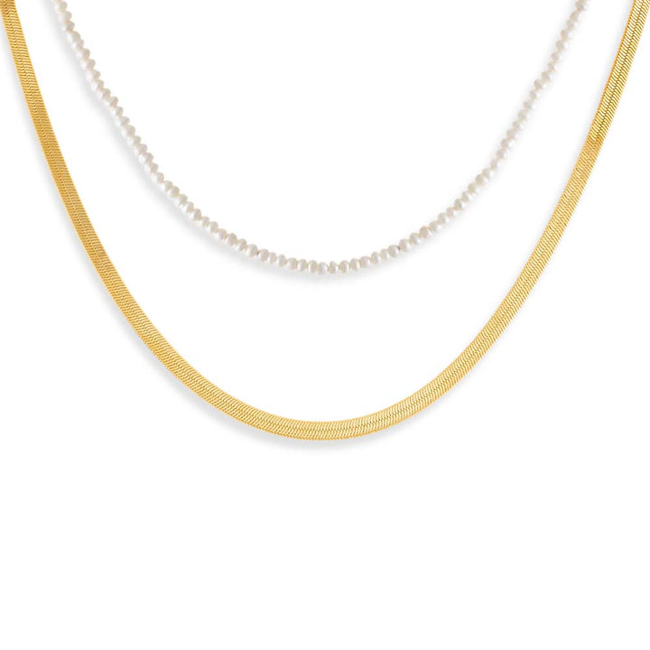 Gold Pearled Liquid Gold Necklace Combo Set - Adina Eden's Jewels