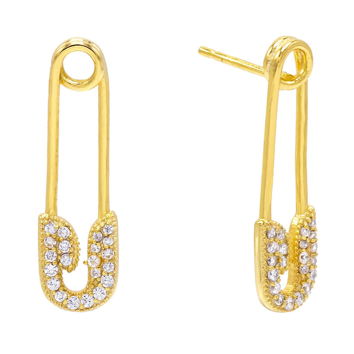 Gold Large Safety Pin Stud Earring - Adina Eden's Jewels
