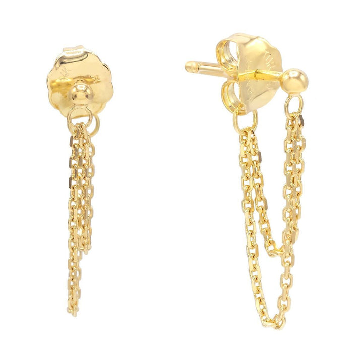14K Gold Double Chain Stud Earring 14K - Adina Eden's Jewels