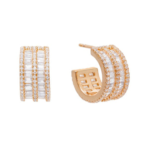 Rose Gold Round X Baguette Double Row Hoop Earring - Adina Eden's Jewels