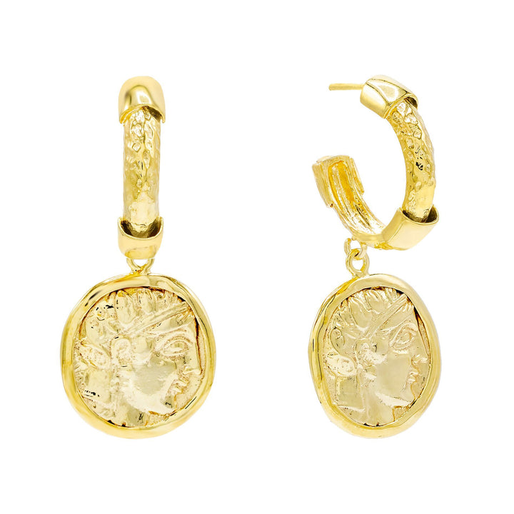 Gold Caesar Coin Hoop Earring - Adina Eden's Jewels