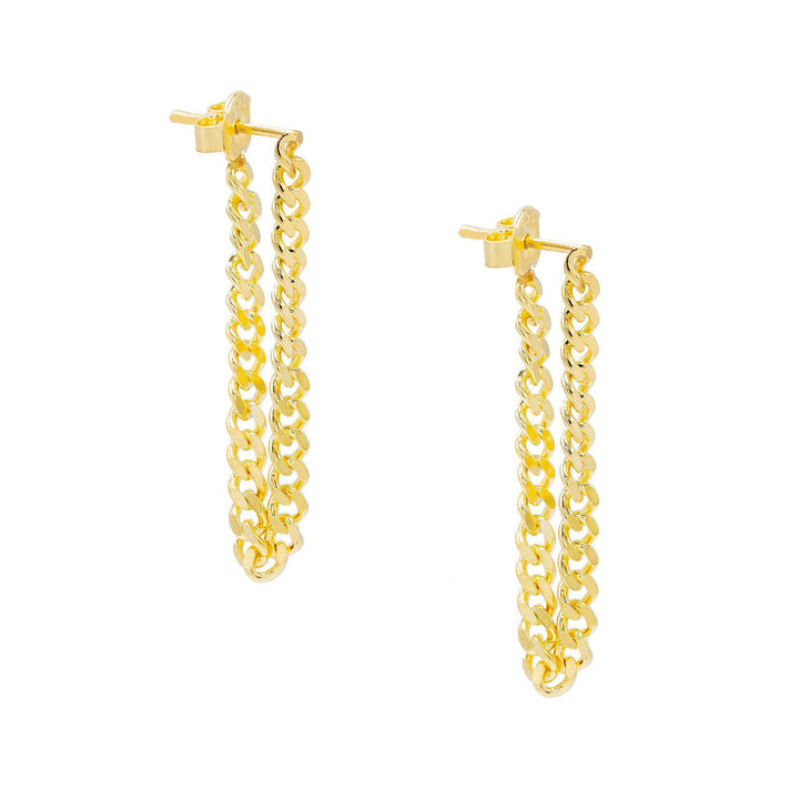 Gold / Pair Cuban Link Drop Stud Earring - Adina Eden's Jewels