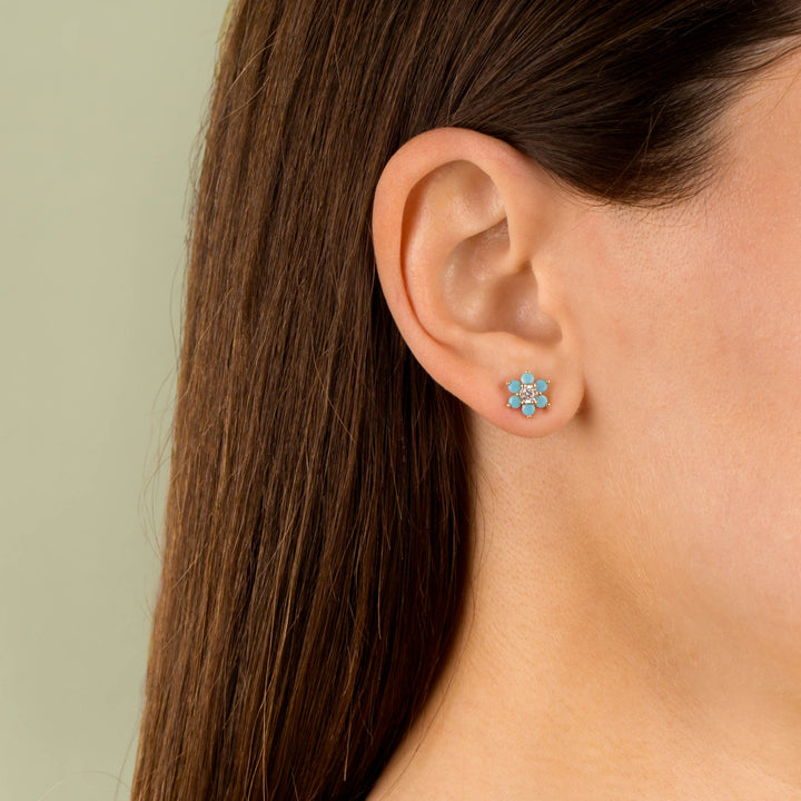  CZ Turquoise Flower Stud Earring - Adina Eden's Jewels