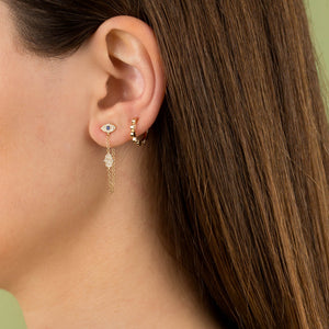  Diamond Hamsa X Evil Eye Chain Stud Earring 14K - Adina Eden's Jewels