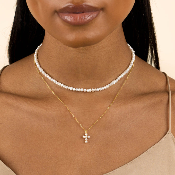  Pearl Cross Necklace - Adina Eden's Jewels