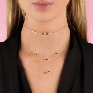  CZ Multi Color Emerald Stone Necklace - Adina Eden's Jewels