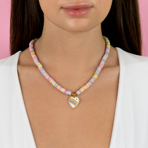  Rainbow Heart Pastel Beaded Necklace - Adina Eden's Jewels