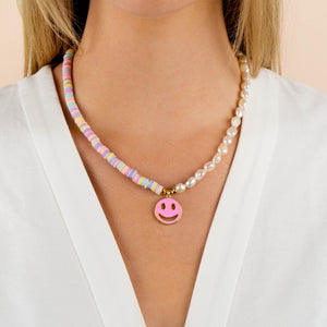  Pastel Bead X Pearl Smiley Face Necklace - Adina Eden's Jewels
