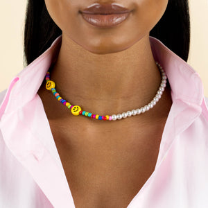  Smiley Face X Pearl Necklace - Adina Eden's Jewels