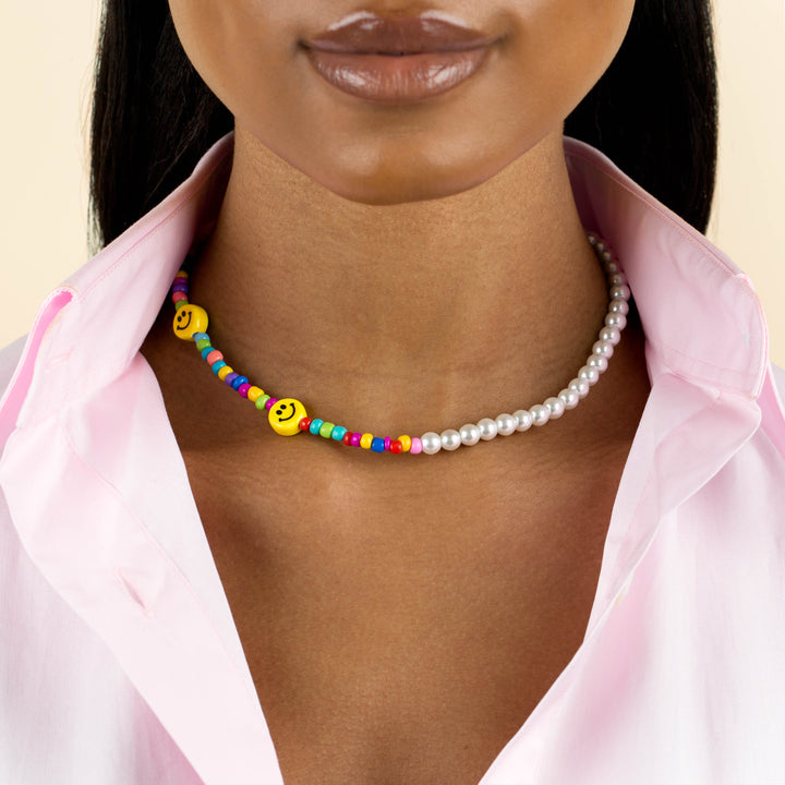  Smiley Face X Pearl Necklace - Adina Eden's Jewels