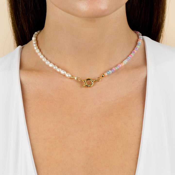  Pastel Bead X Pearl Toggle Necklace - Adina Eden's Jewels