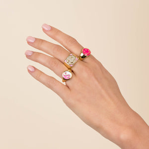  Pavé Smiley Face Enamel Chunky Ring - Adina Eden's Jewels