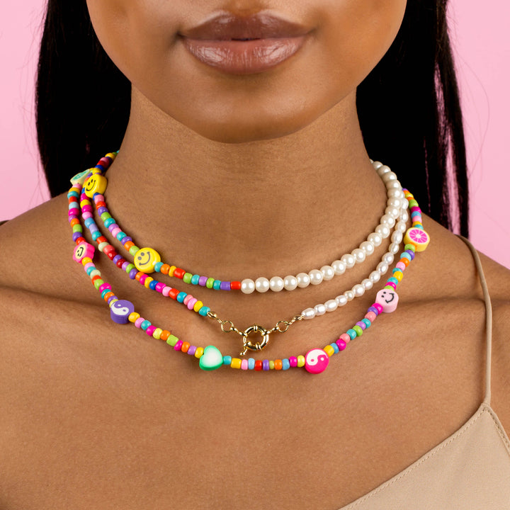  Colored Bead X Pearl Toggle Necklace - Adina Eden's Jewels
