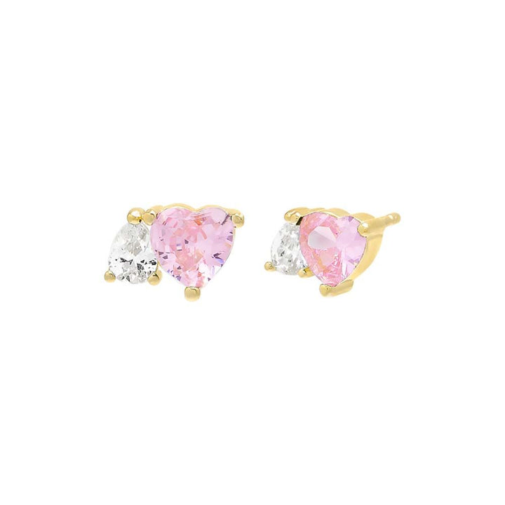 Sapphire Pink Heart x Pear CZ Stud Earring - Adina Eden's Jewels
