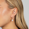  Dangling Pearl Oval Diamond Huggie Earring 14K - Adina Eden's Jewels