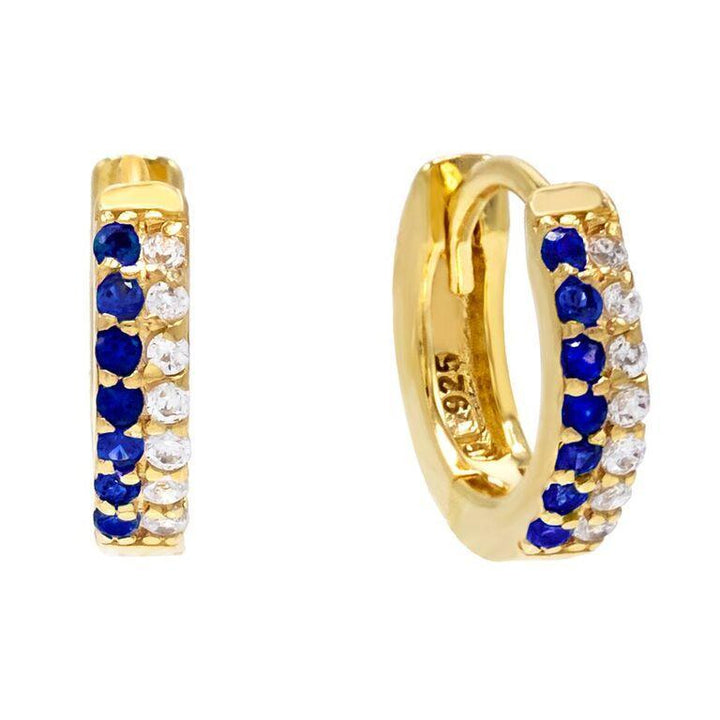 Sapphire Blue Two-Tone Huggie Earring - Adina Eden's Jewels