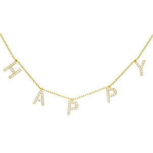 Gold / HAPPY Phrase Necklace - Adina Eden's Jewels