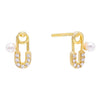 Pearl White CZ Pearl Safety Pin Stud Earring - Adina Eden's Jewels